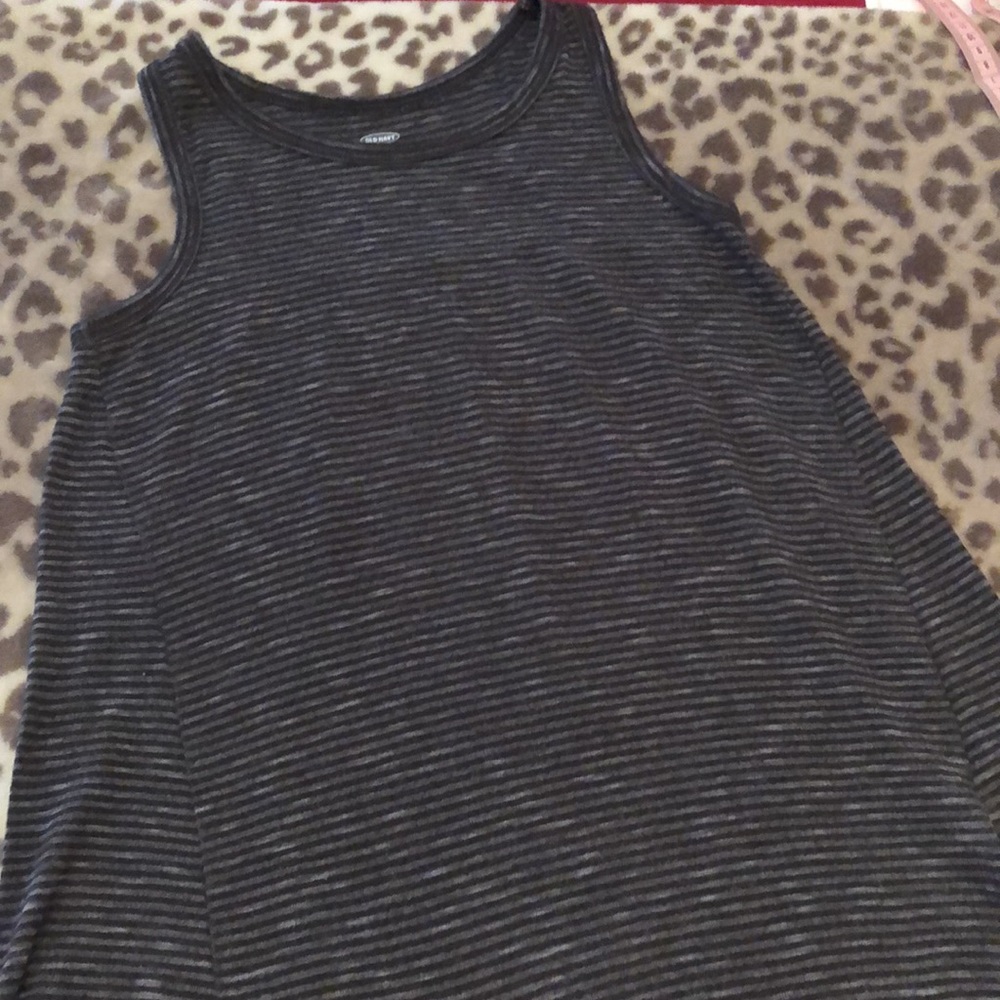 Old Navy Sleeveless Tank Black Gray Stripe Size Large 10 12 High Low Hemline - Picture 4 of 12